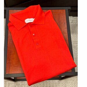 Top Man Men's Patterned, QuarterButton Polo (Bright Red, Cotton Blend, Size S)